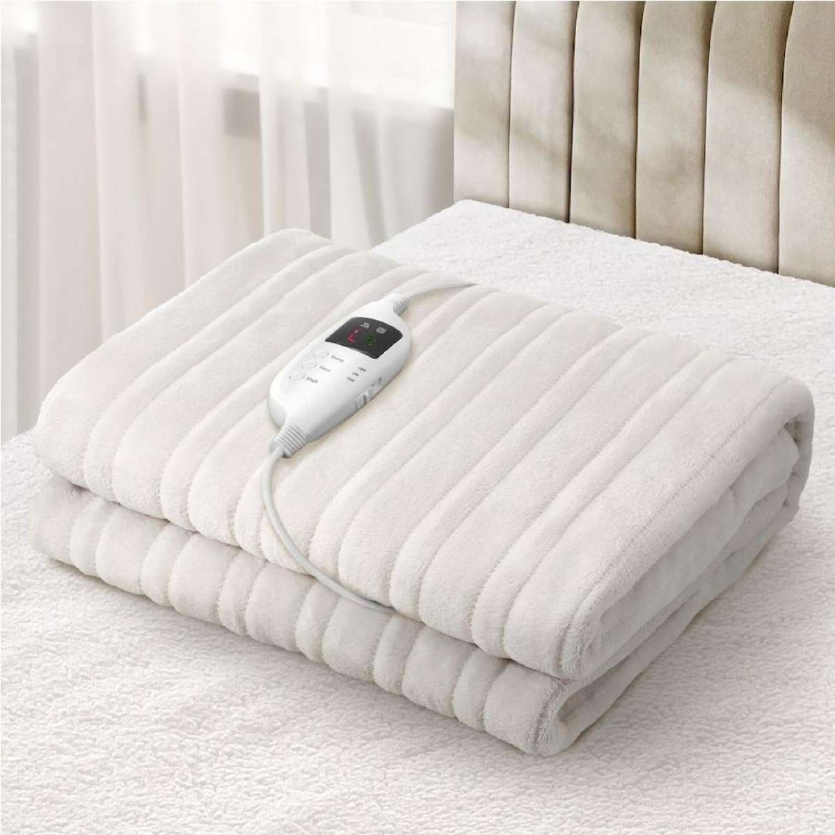 Bedra Electric Throw Rug Heated Blanket Flannel Winter Warm 160x130cm Cream