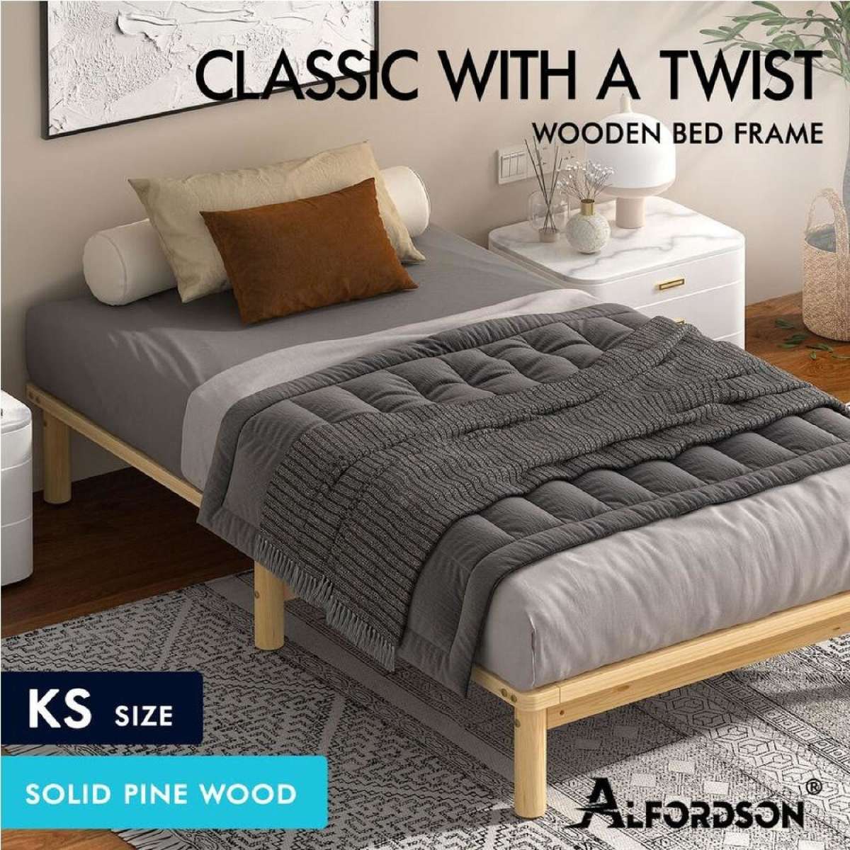 ALFORDSON Bed Frame Queen Double King Single Size Wooden Mattress Base Basia King Single