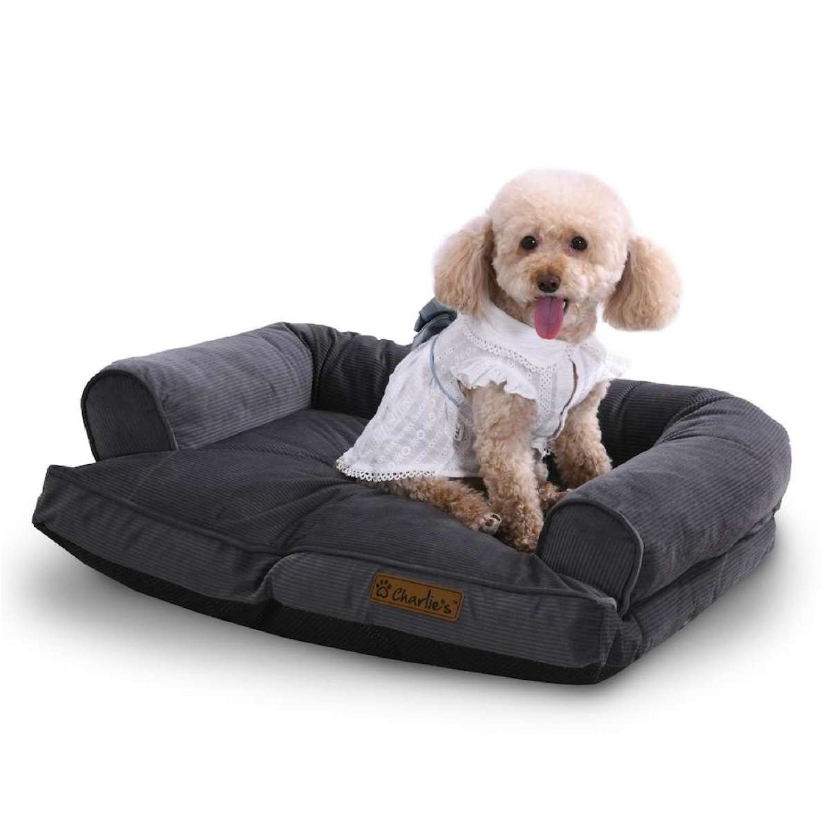 Charlie's Corduroy Dog Sofa Bed Charcoal (Small, Medium, Large) Small
