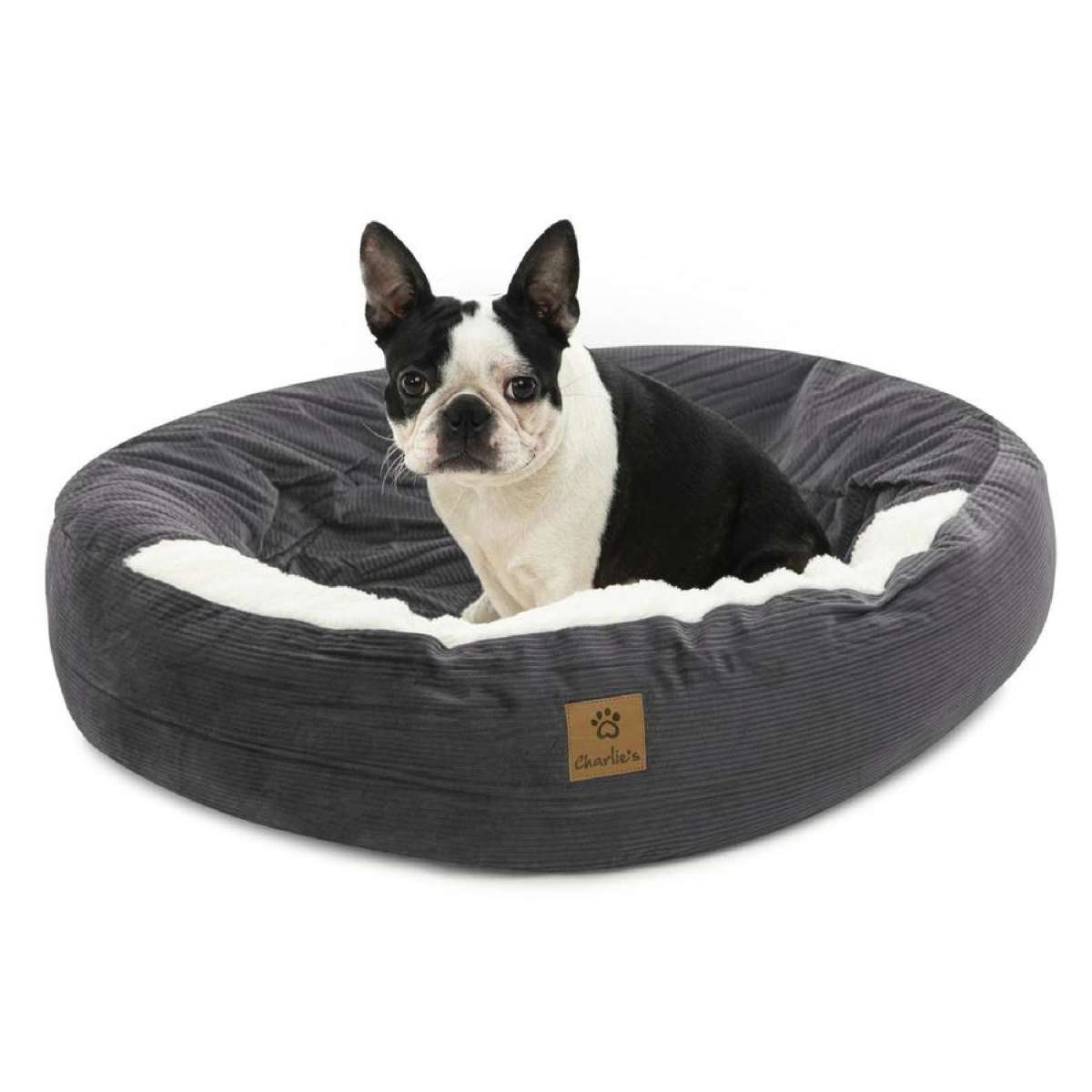 Charlie's Snookie Hooded Corduroy Calming Dog Bed Charcoal (Small, Medium, Large) Medium