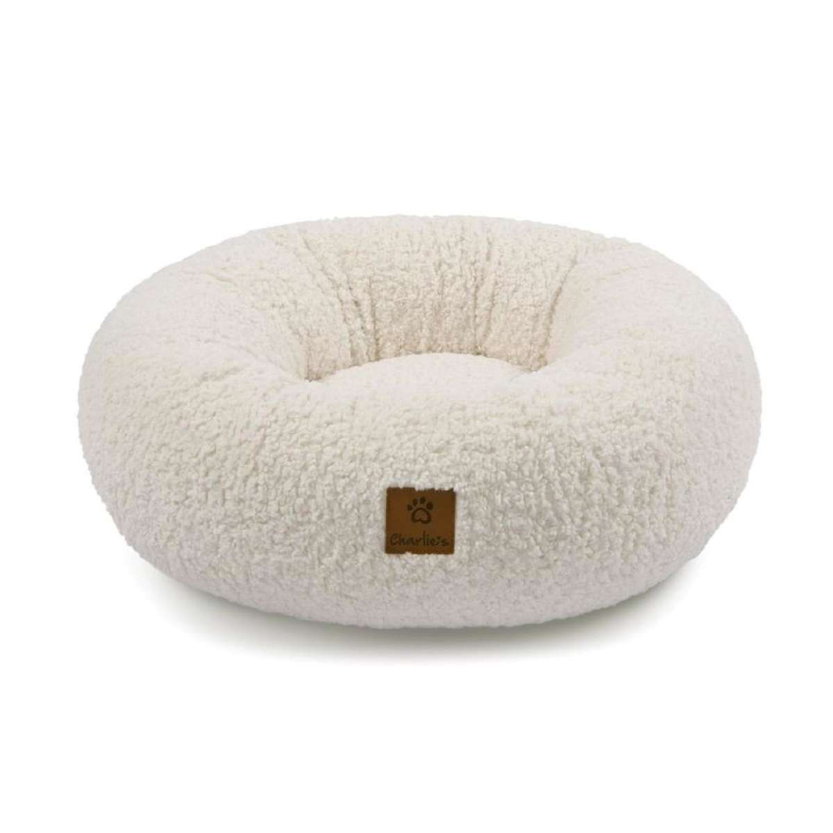 Charlie's Teddy Fleece Round Calming Dog Bed Cream (Small, Medium, Large) Medium