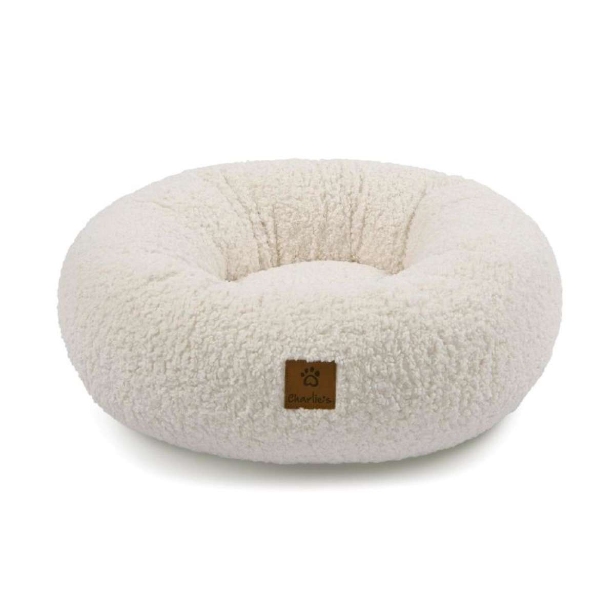 Charlie's Teddy Fleece Round Calming Dog Bed Cream (Small, Medium, Large) Large