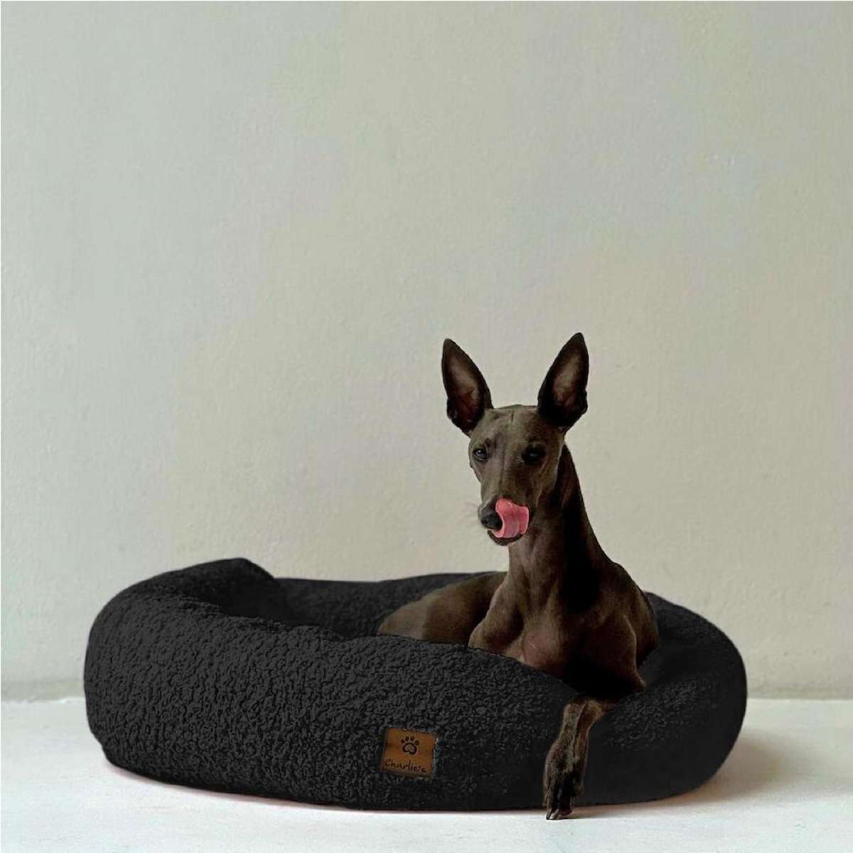 Charlie's Teddy Fleece Round Calming Dog Bed Charcoal (Small, Medium, Large) Small
