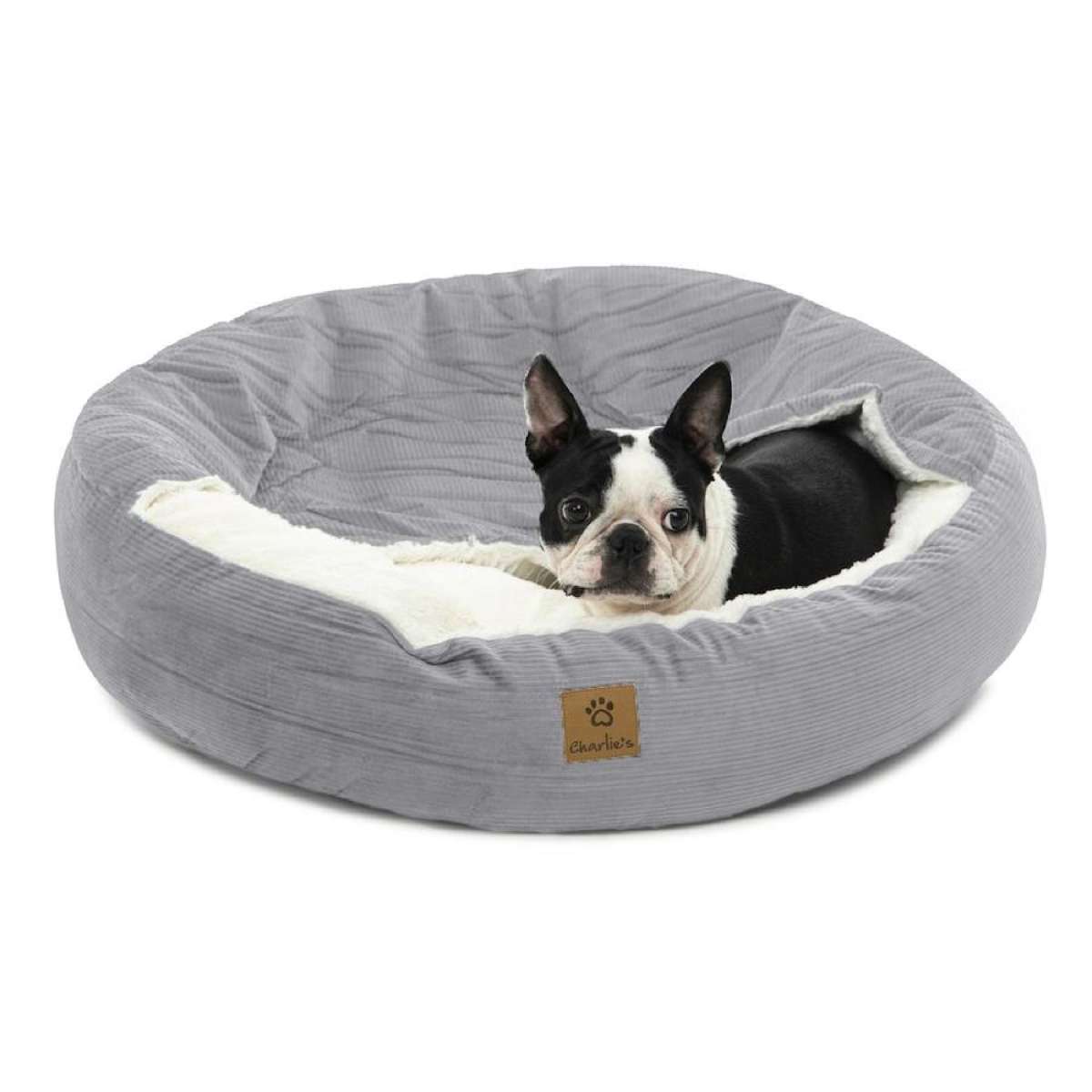 Charlie's Snookie Hooded Corduroy Calming Dog Bed Dove Grey (Small, Medium, Large) Small