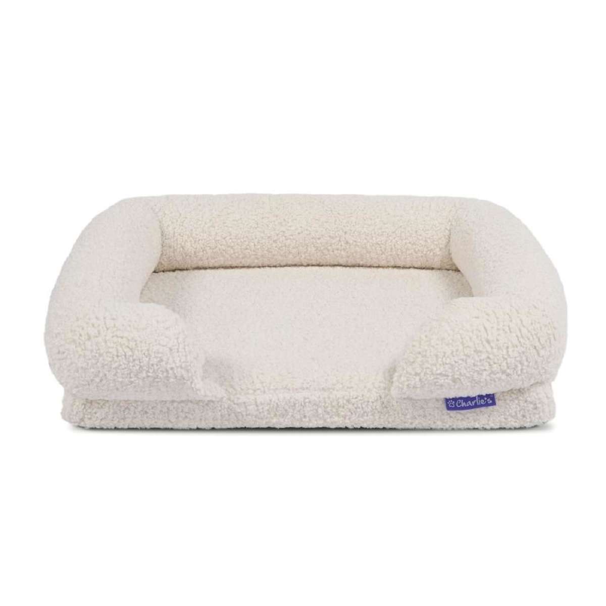 Charlie's Teddy Fleece Orthopedic Memory Foam Sofa Dog Bed with Bolster Cream (Small, Medium, Large) Medium