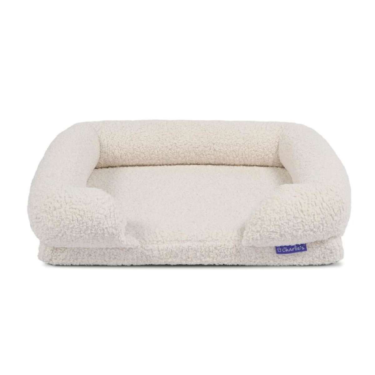 Charlie's Teddy Fleece Orthopedic Memory Foam Sofa Dog Bed with Bolster Cream (Small, Medium, Large) Large