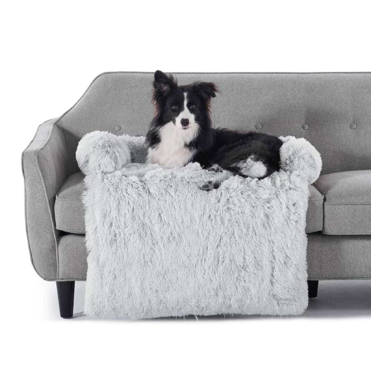 Charlie's Shaggy Faux Fur Bolster Sofa Protector Calming Dog Bed Arctic White (Small, Large, XXL) Large