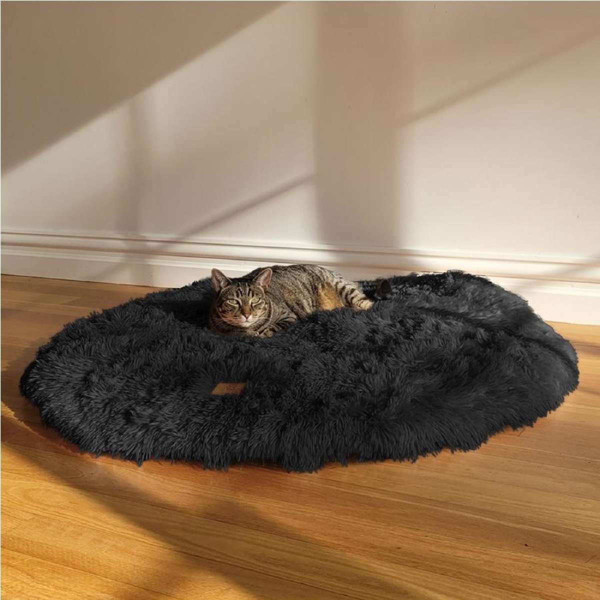 Charlie's Shaggy Faux Fur Round Padded Lounge Mat Charcoal (Small, Medium, Large) Small