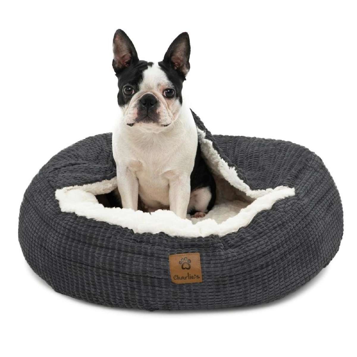 Charlie's Snookie Hooded Calming Dog Bed Charcoal (Small, Medium, Large, XL) Large