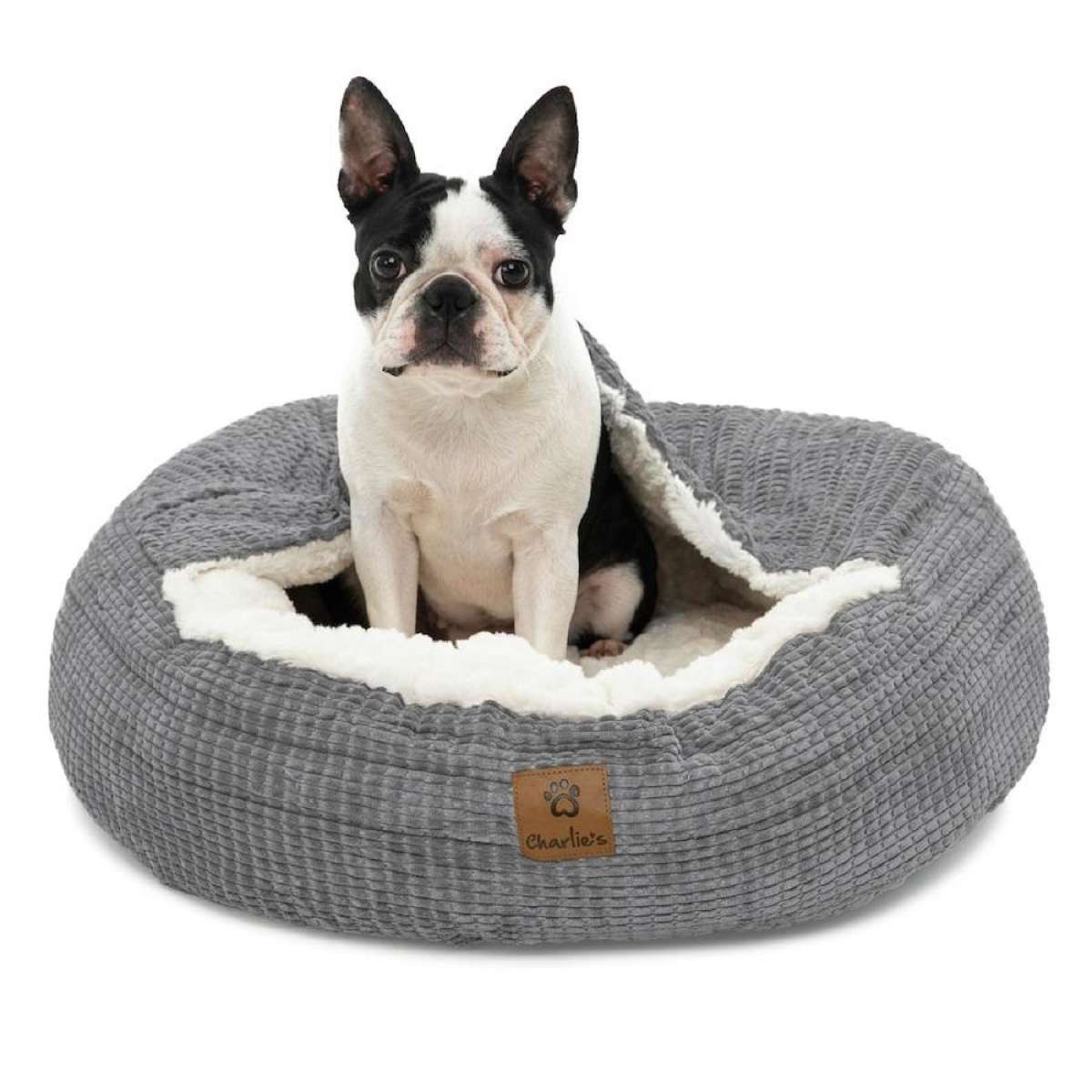 Charlie's Snookie Hooded Calming Dog Bed Grey (Small, Medium, Large, XL) Large