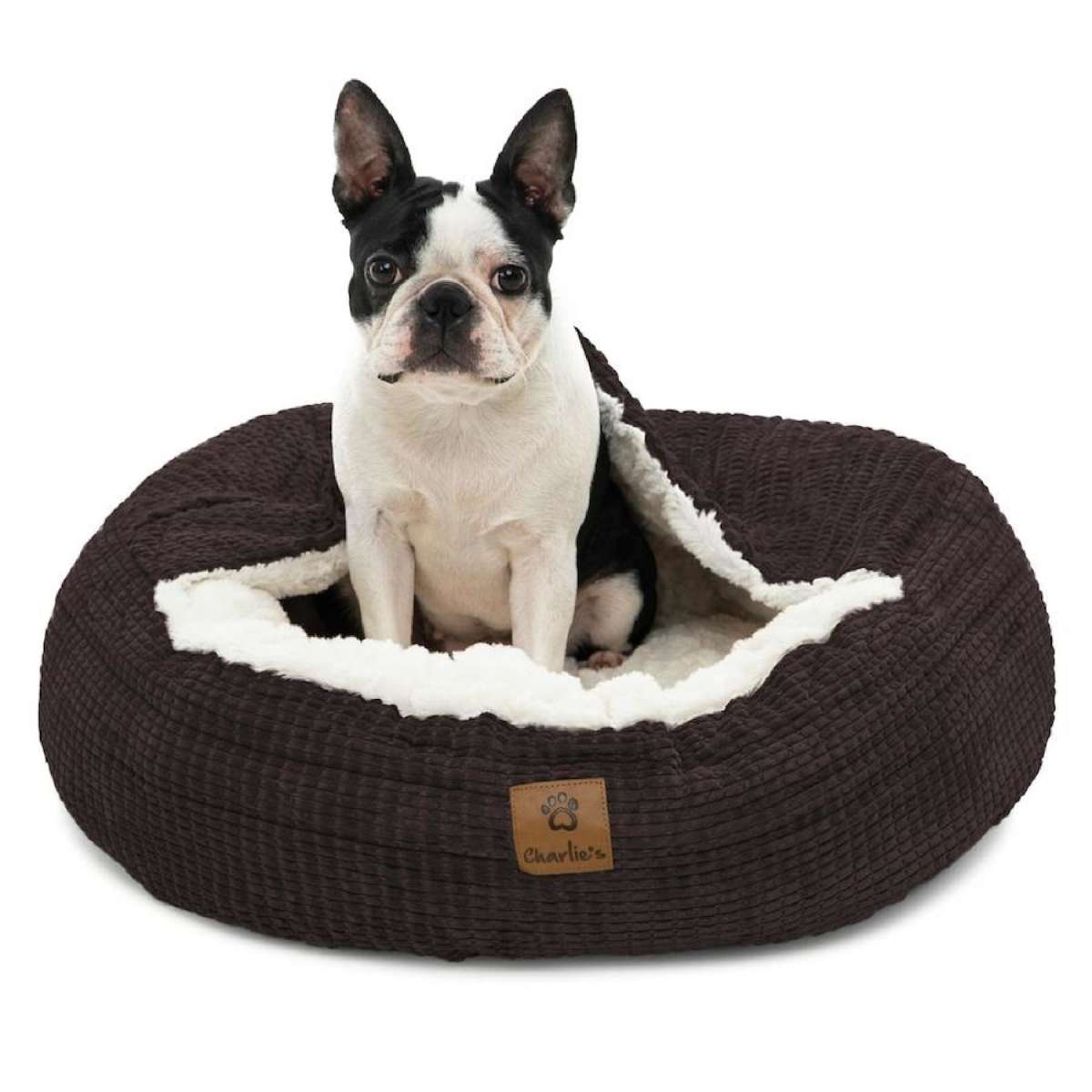 Charlie's Snookie Hooded Calming Dog Bed Espresso/Latte (Small, Medium, Large) Large