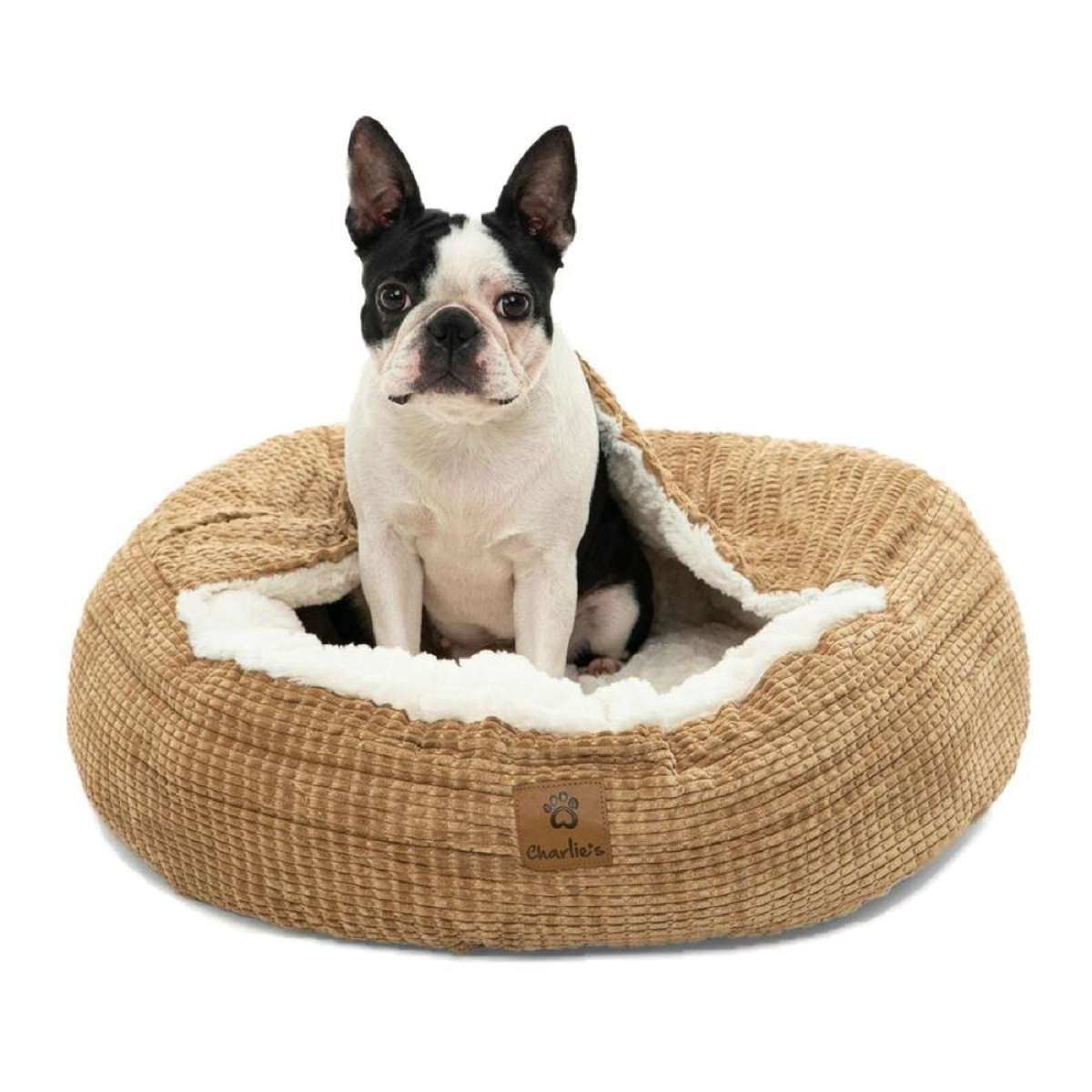 Charlie's Snookie Hooded Calming Dog Bed Iced Coffee Brown (Small, Medium, Large) Large