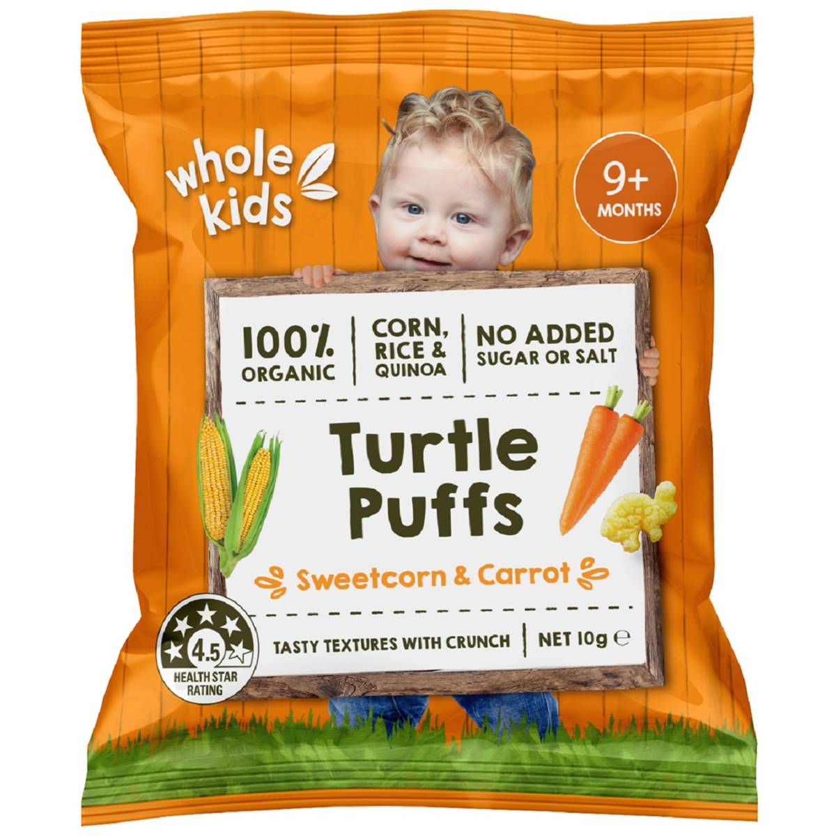 Calories in Whole Kids Organic Wholegrain Turtle Puffs Sweetcorn & Carrot