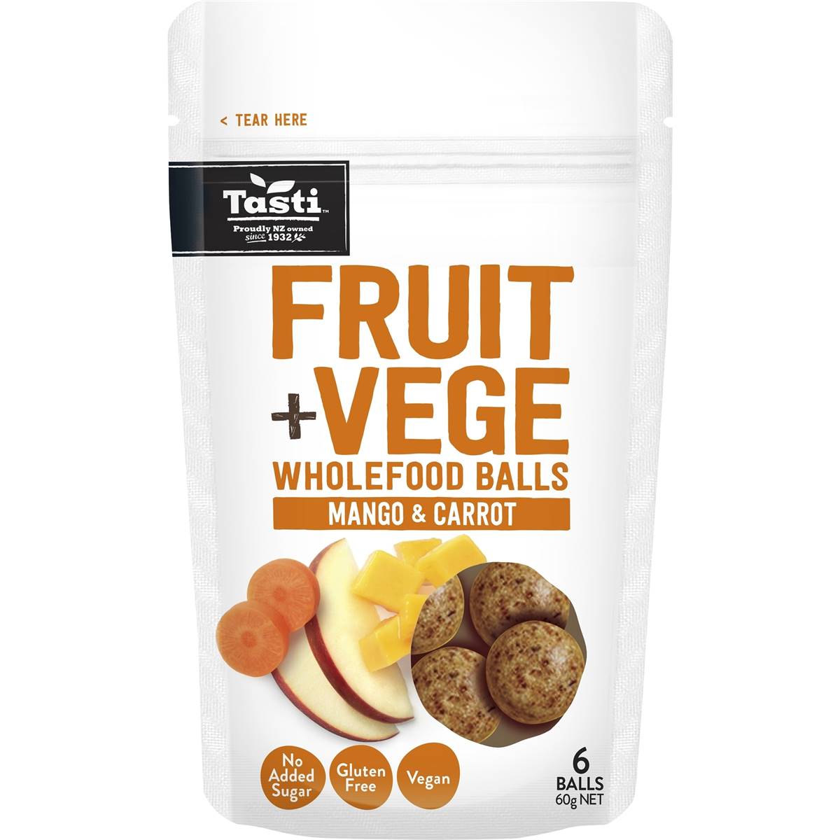 Calories in Tasti Fruit & Vege Wholefood Balls Mango & Carrot