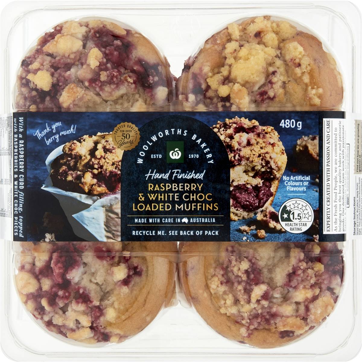 Woolworths Raspberry & White Choc Loaded Muffins 4 pack