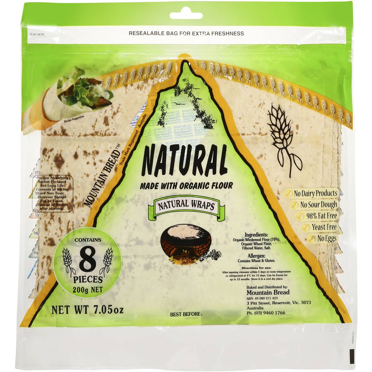 Calories in Mountain Bread Natural Light Wraps calcount