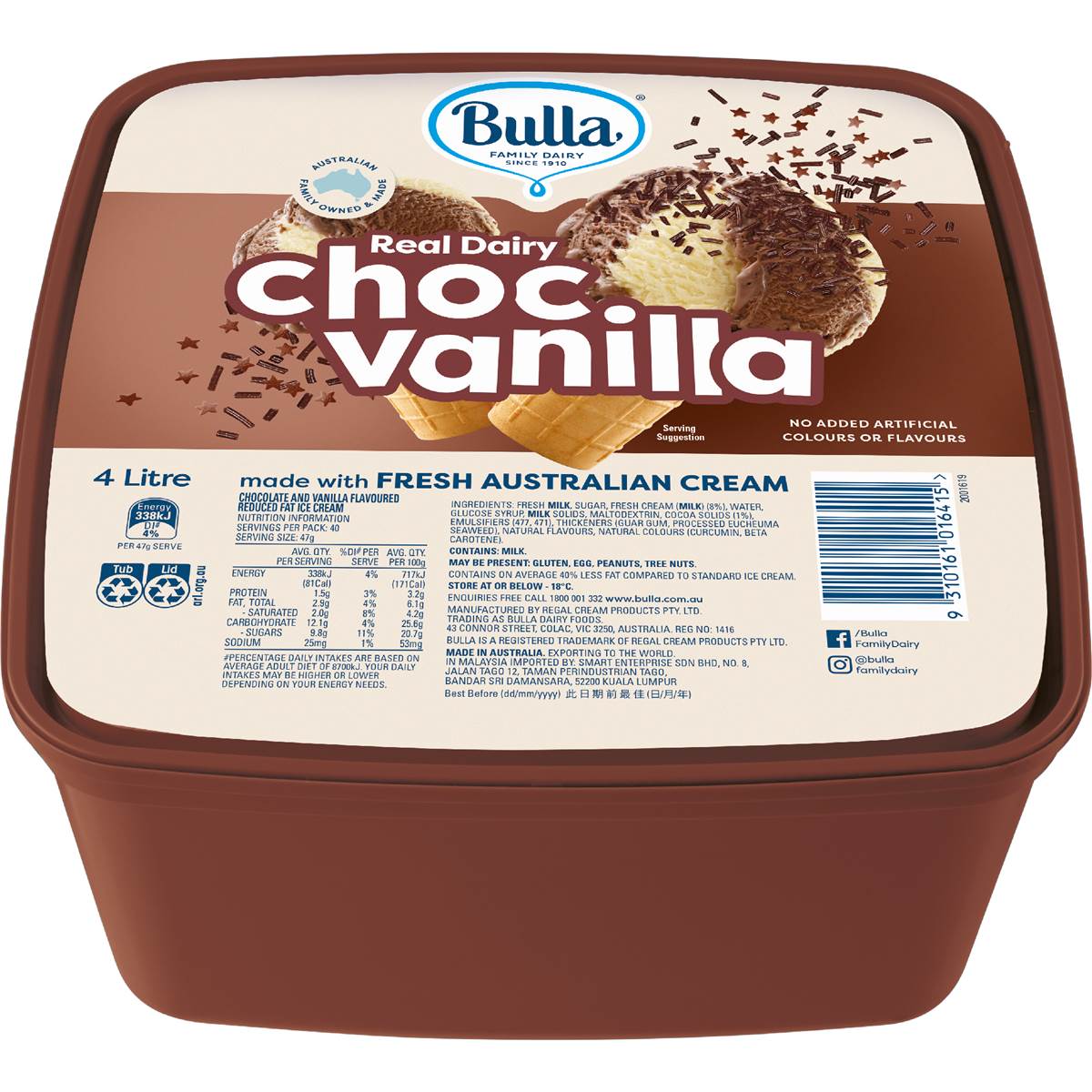 Bulla Real Dairy Chocolate & Vanilla Tub