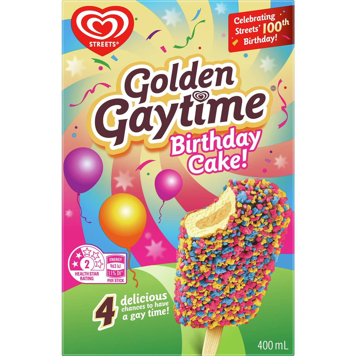 Golden Gaytime Streets Birthday Cake Ice Cream Sticks 100mL x 4 pack