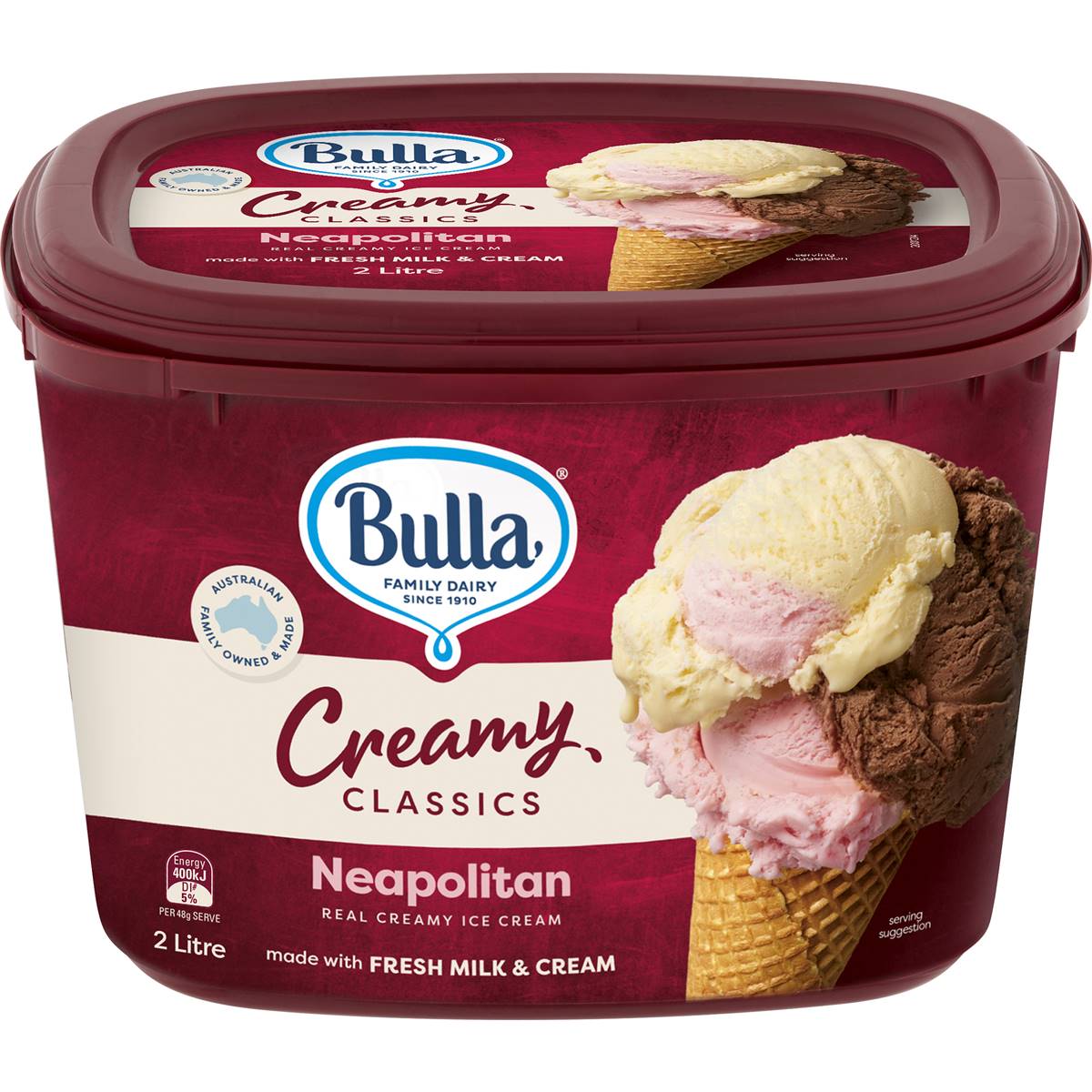 Calories in Bulla Creamy Classics Neapolitan Tub