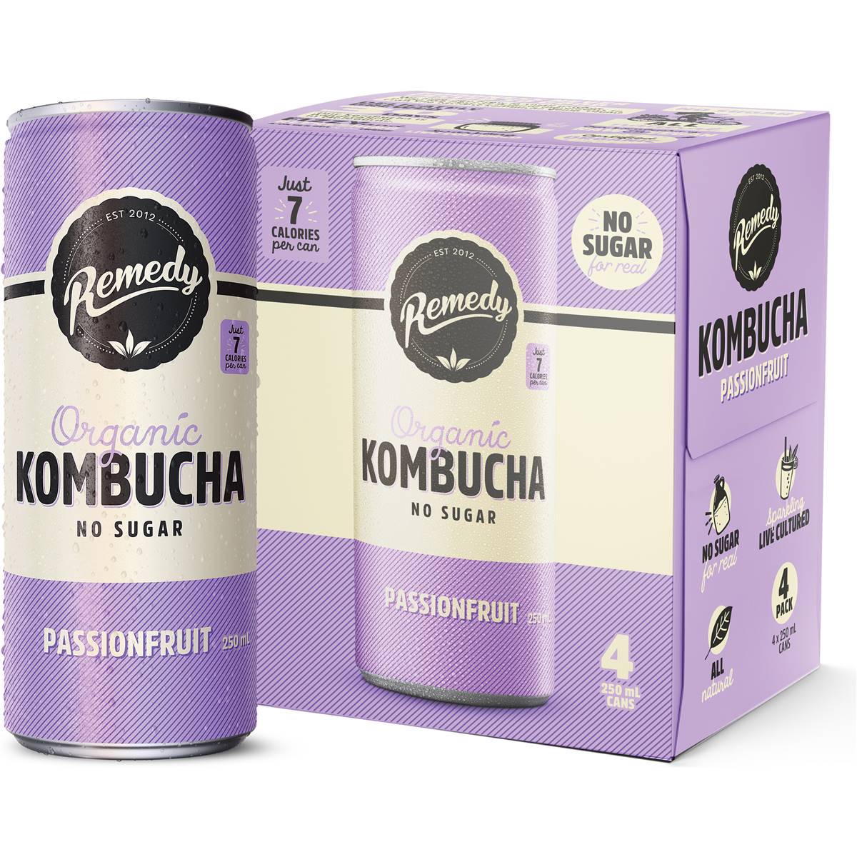 Remedy Passionfruit Kombucha 250mL x 4 pack