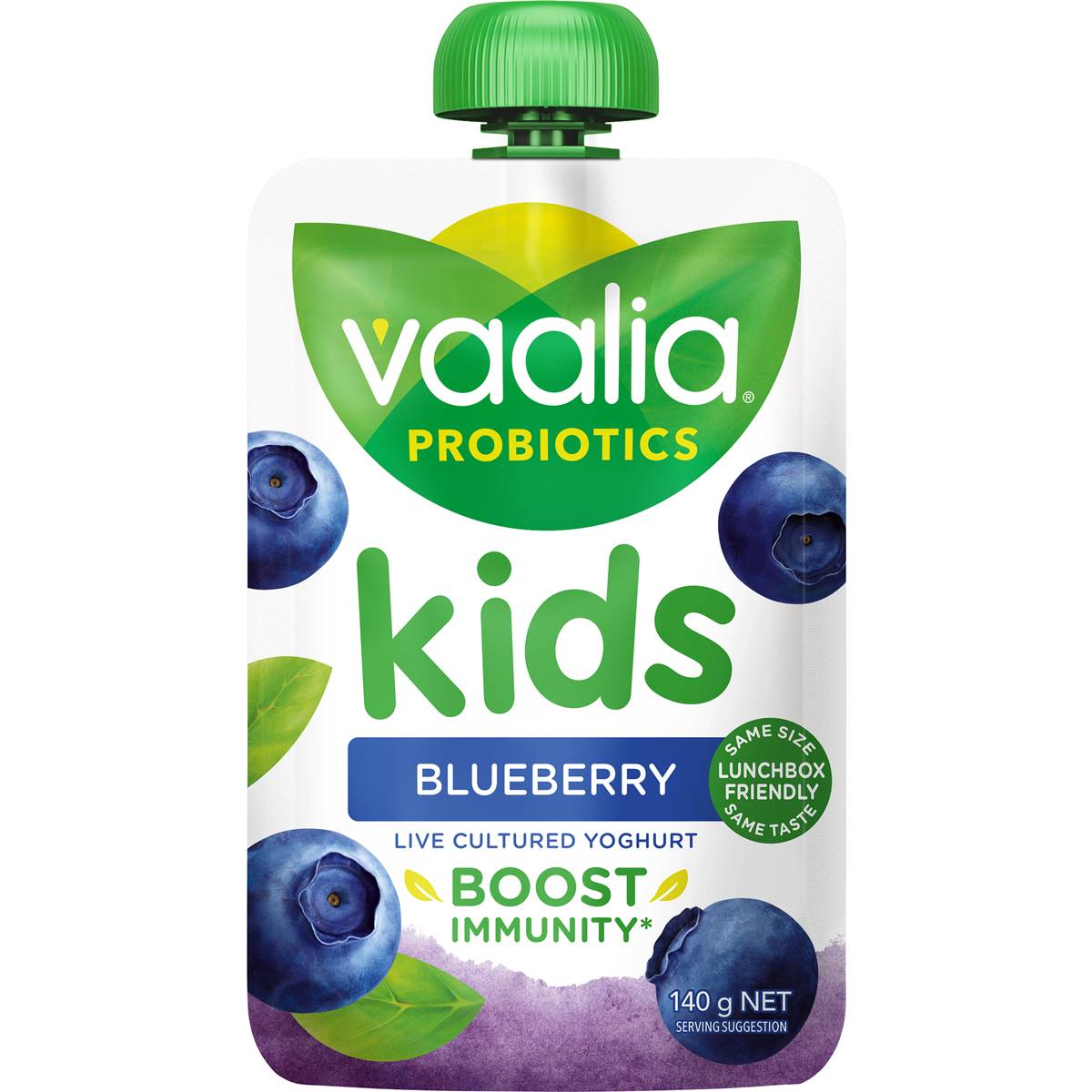 Calories in Vaalia Kids Probiotic Yoghurt Pouch Blueberry
