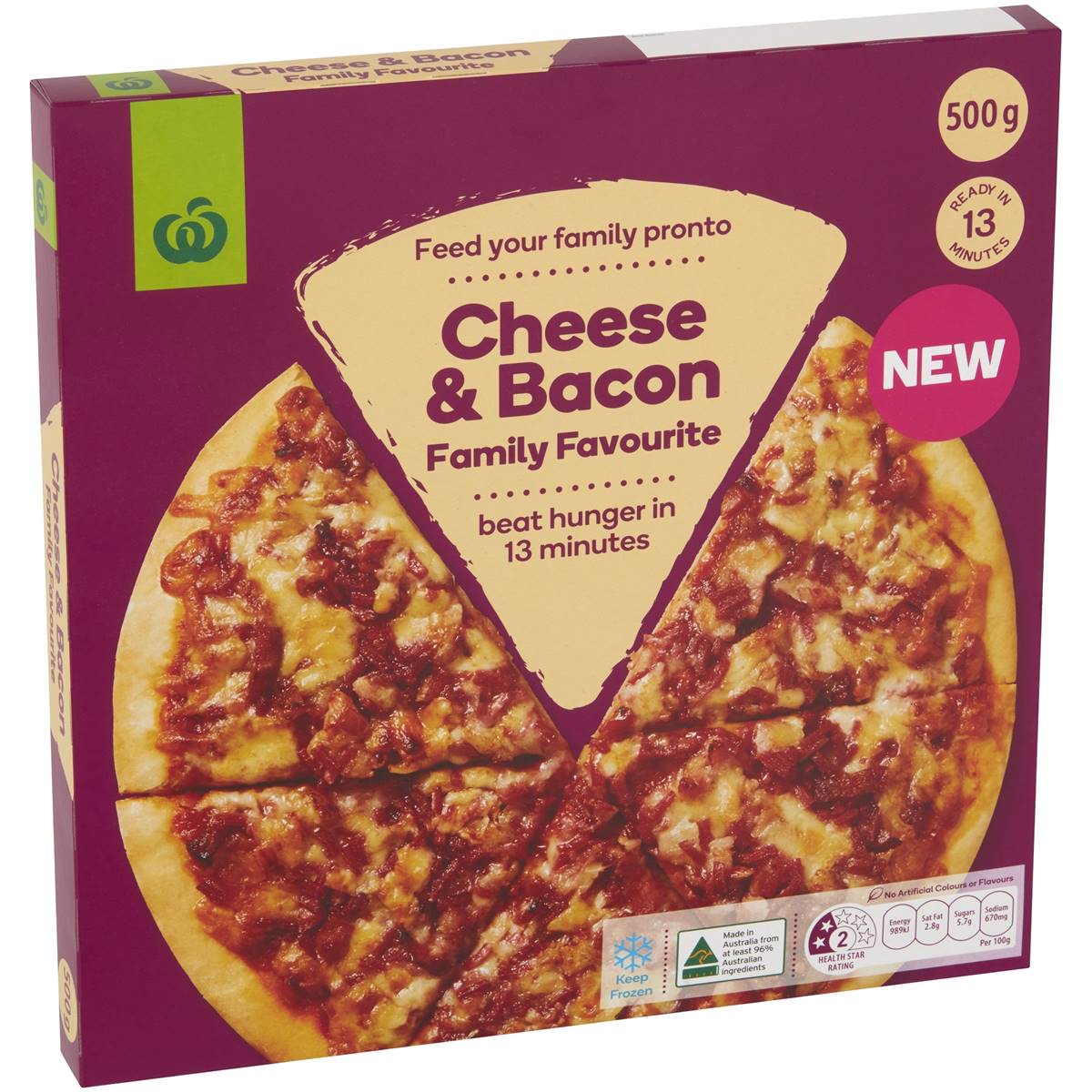 Calories in Woolworths Cheese & Bacon Pizza
