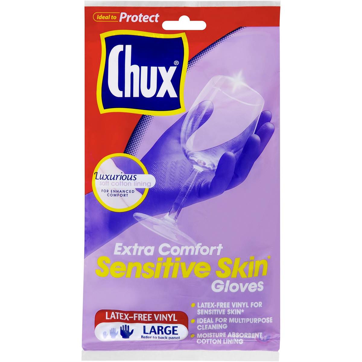 Chux Extra Comfort Gloves Sensitive Skin Large Pair