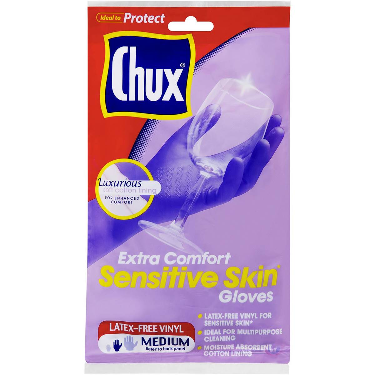 Chux Extra Comfort Gloves Sensitive Skin Medium Pair