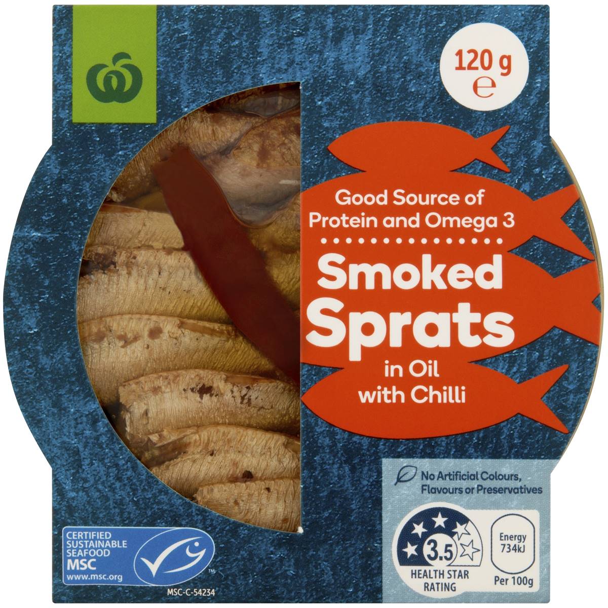 Calories in Woolworths Smoked Sprats In Oil With Chilli