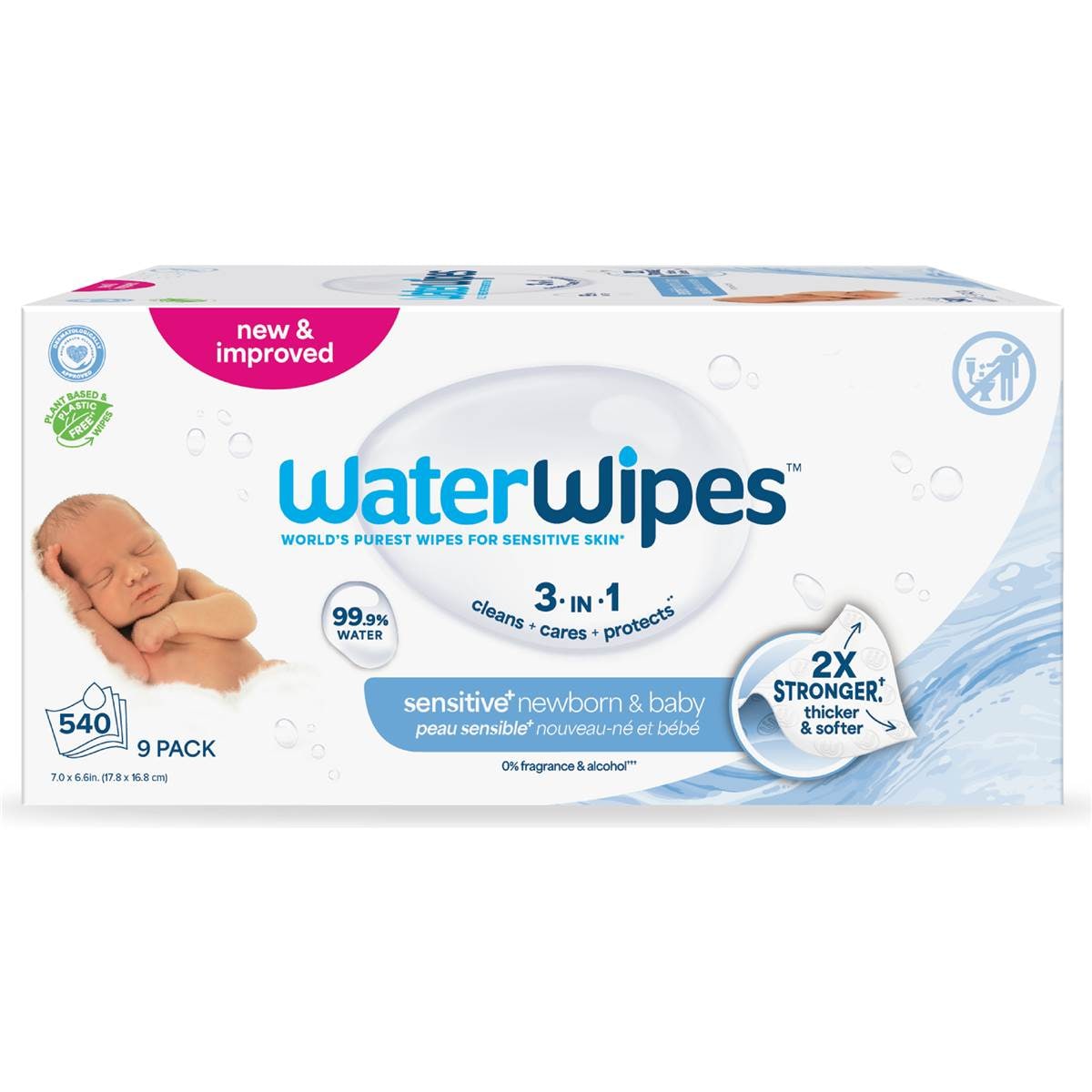 WaterWipes Baby & Newborn Sensitive Wipes 9 x 60 pack