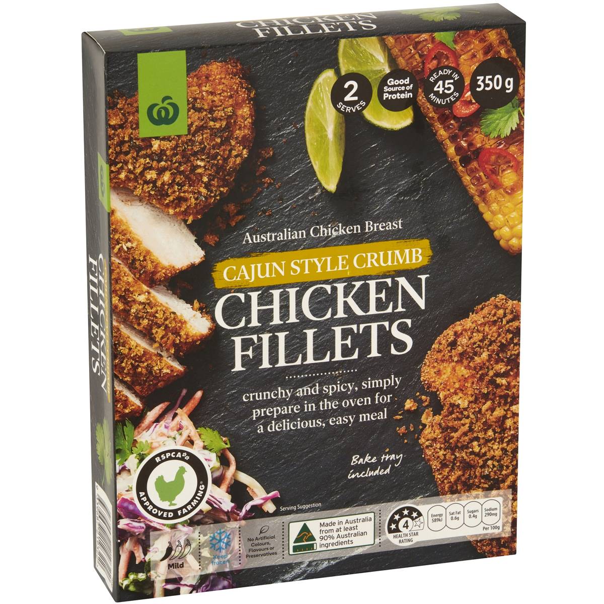 Calories in Woolworths Chicken Breast Fillets Cajun Style Crumb