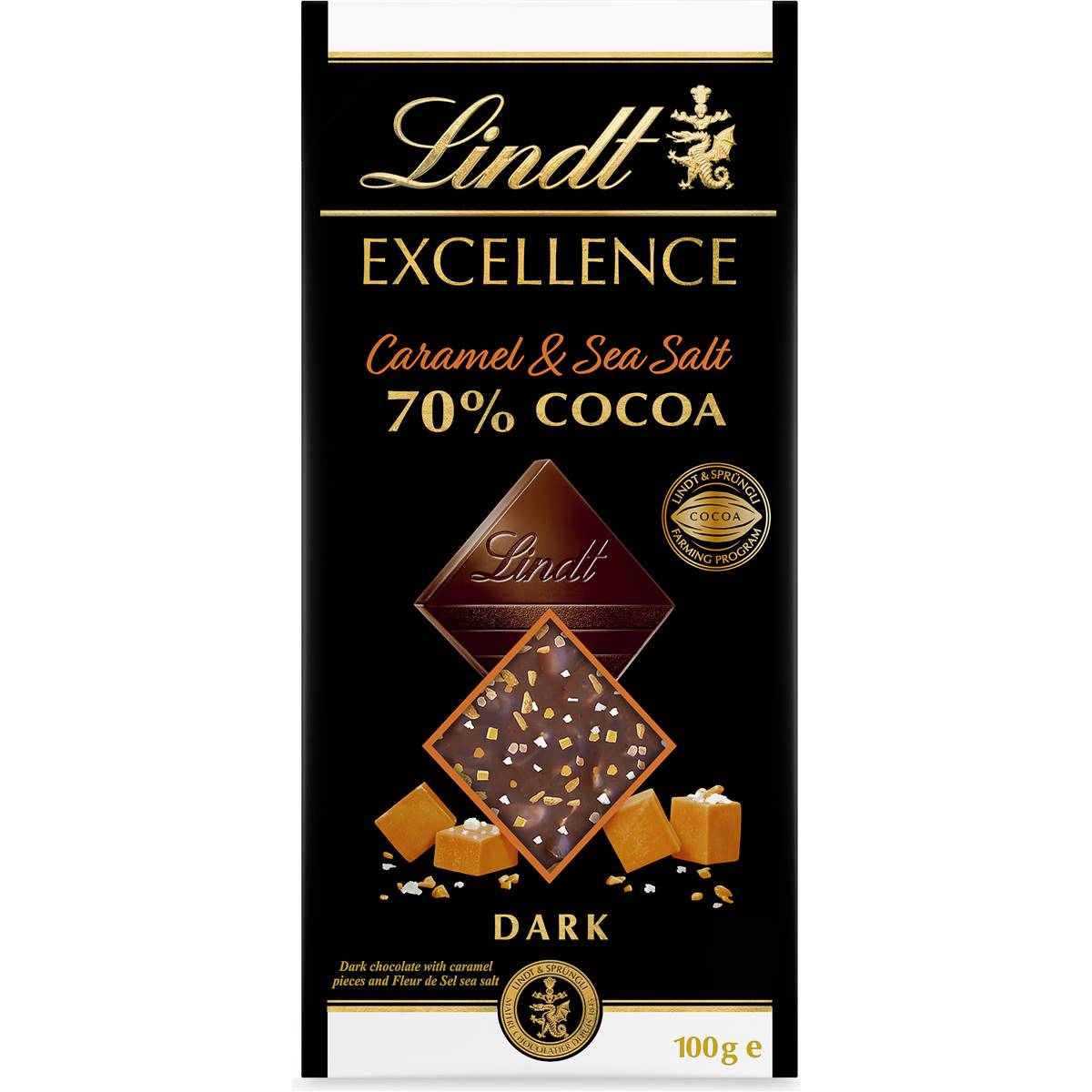 Calories in Lindt Excellence Caramel & Sea Salt 70 Cocoa calcount