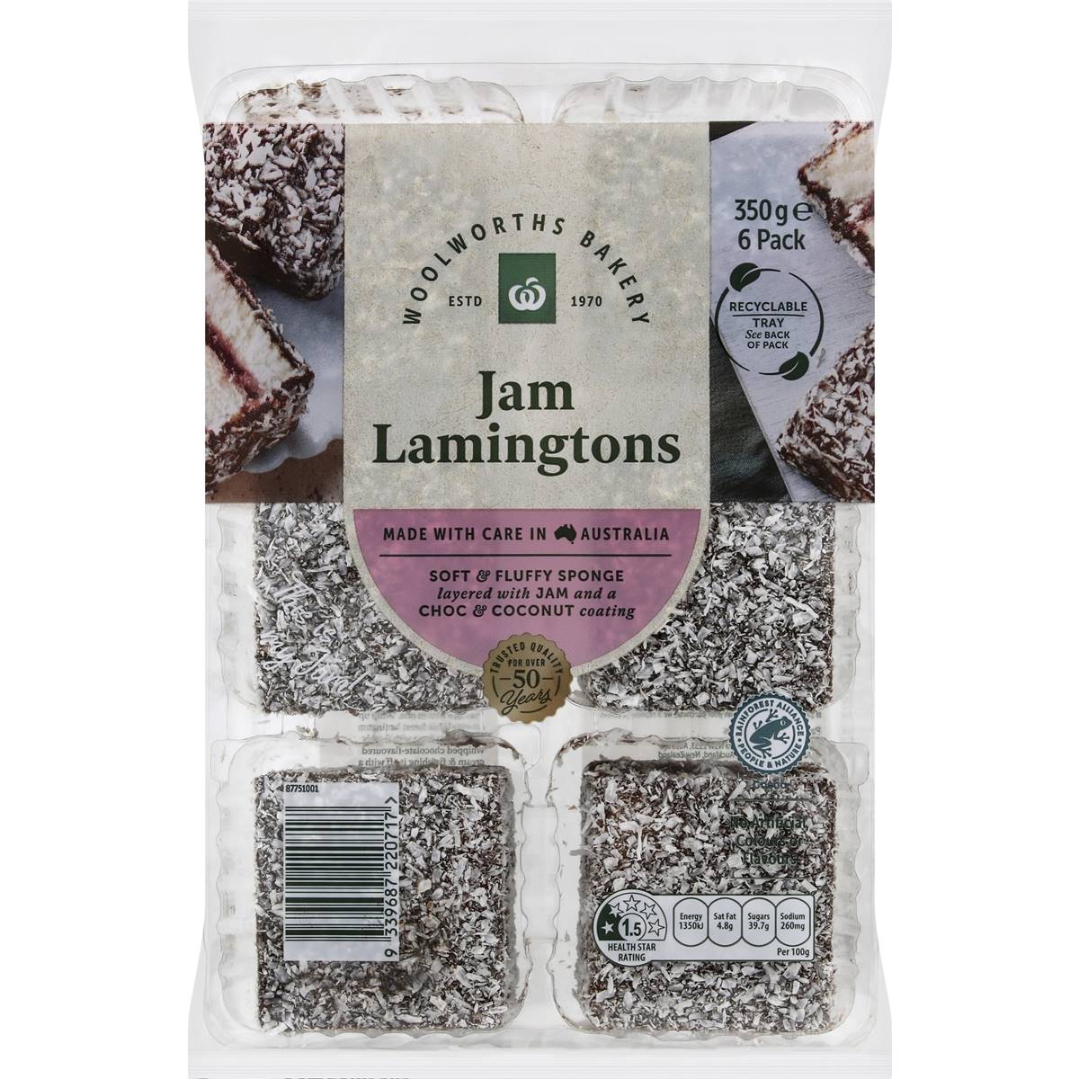 Calories in Woolworths Jam Filled Lamingtons