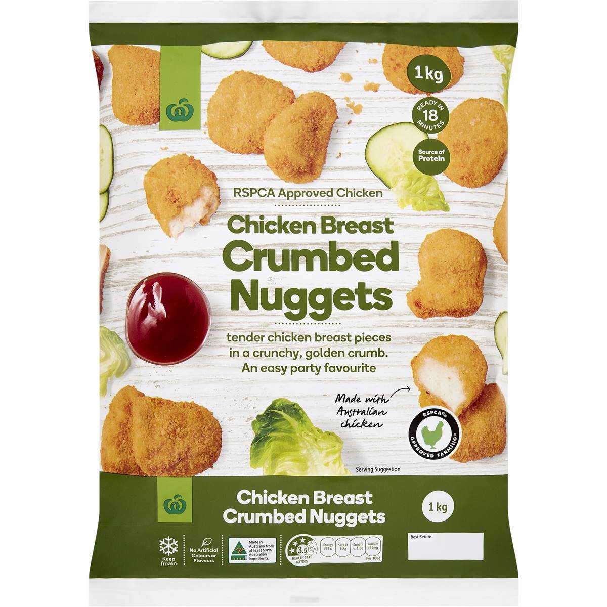Calories in Woolworths Crumbed Chicken Breast Nuggets