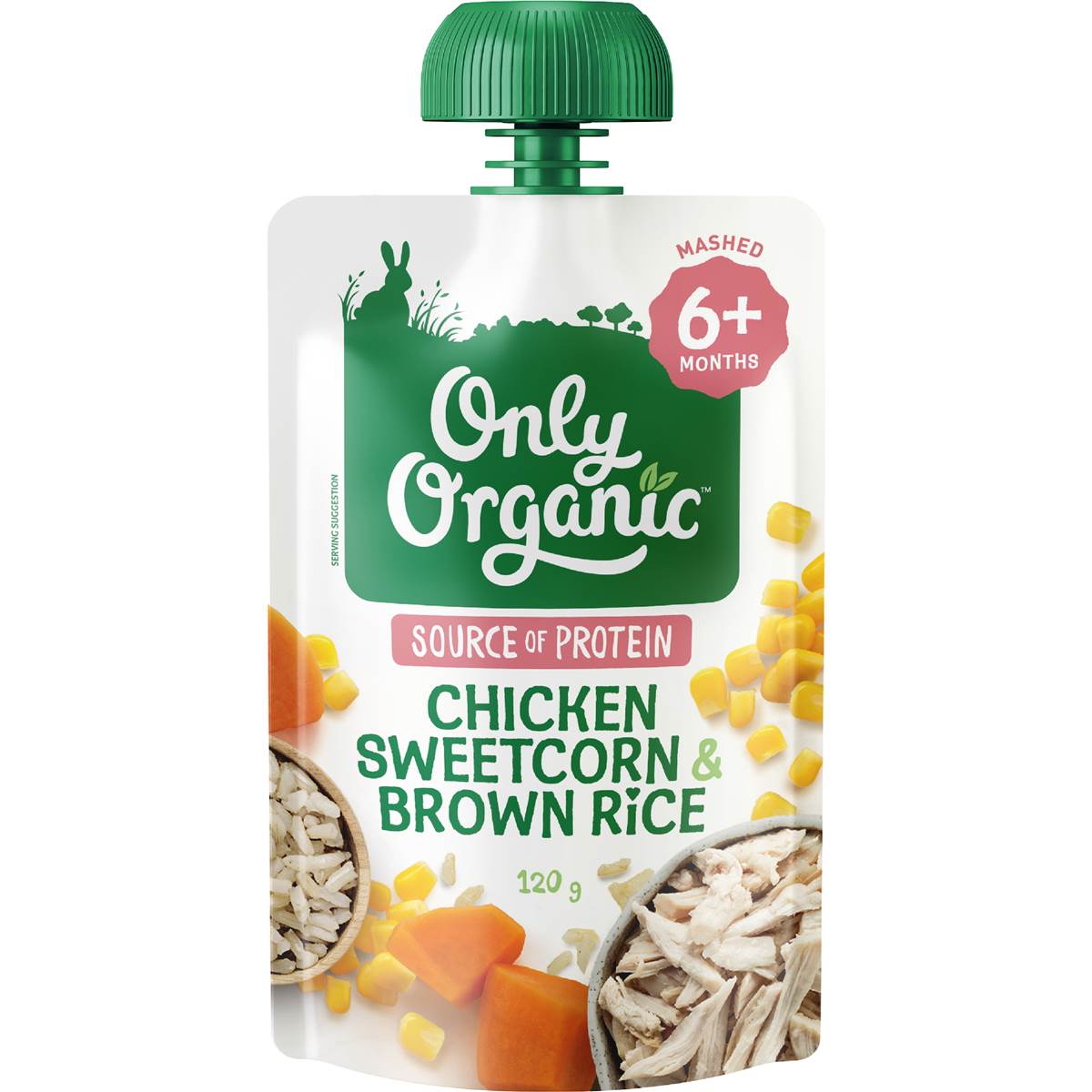 Only Organic Chicken Sweetcorn & Brown Rice 6+ Months 120g