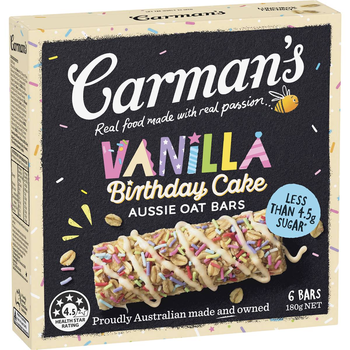 Calories in Carman's Aussie Oat Muesli Bars Vanilla Birthday Cake