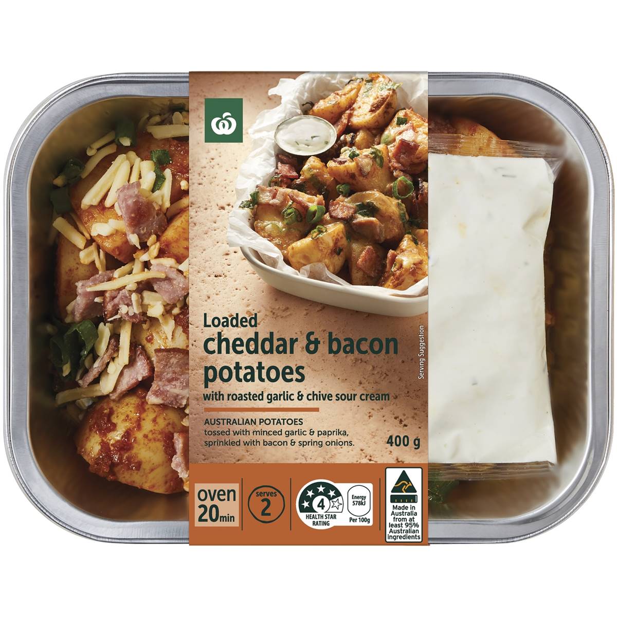 Calories in Woolworths Loaded Cheddar & Bacon Potatoes