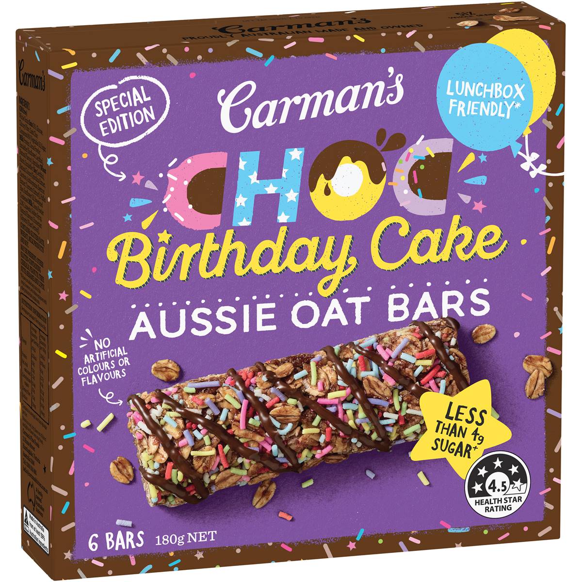 Calories in Carman's Aussie Oat Muesli Bars Choc Birthday Cake