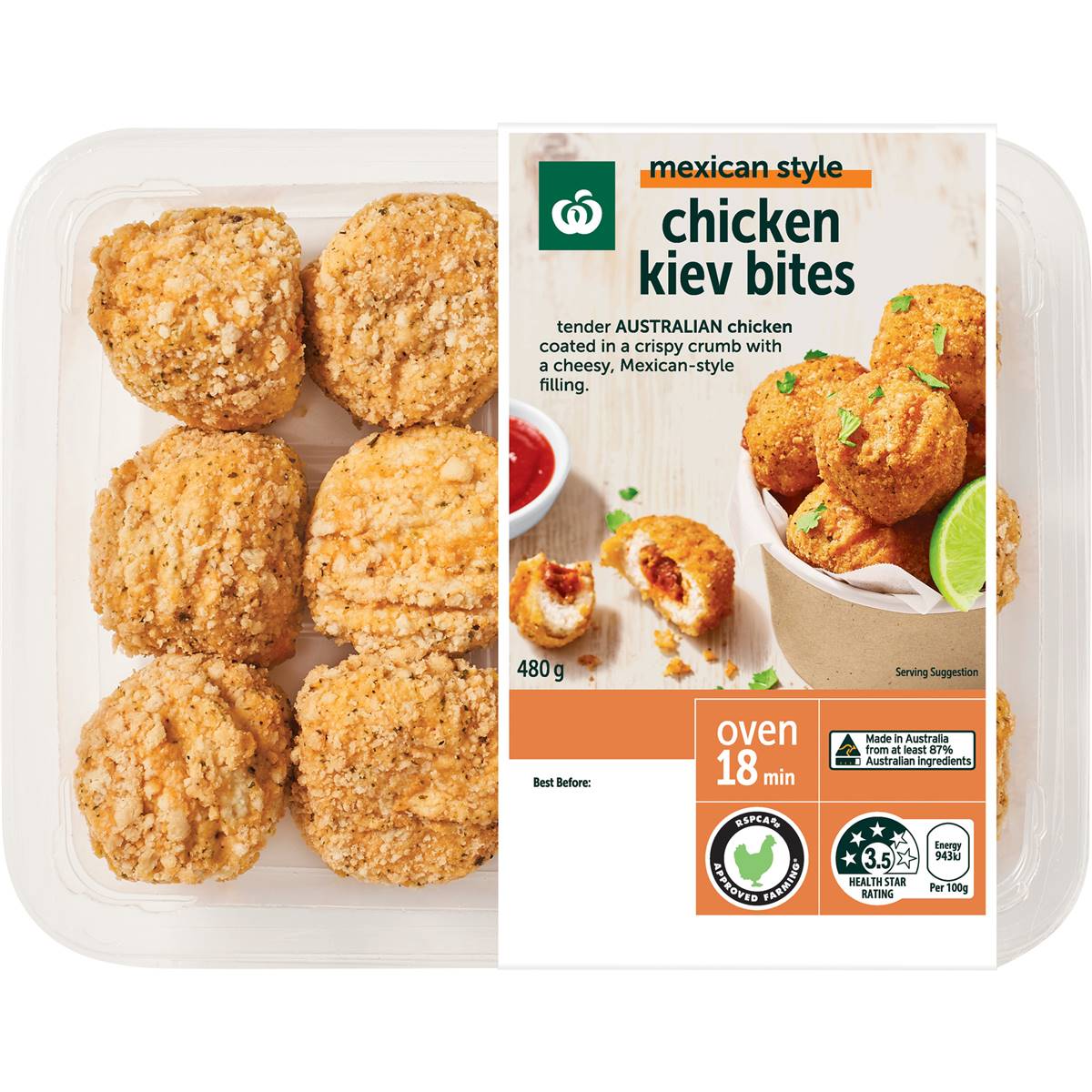 Calories in Woolworths Mexican Style Chicken Kiev Bites