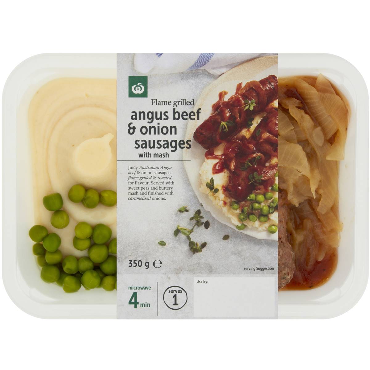 Calories in Woolworths Angus Beef & Onion Sausages With Mash
