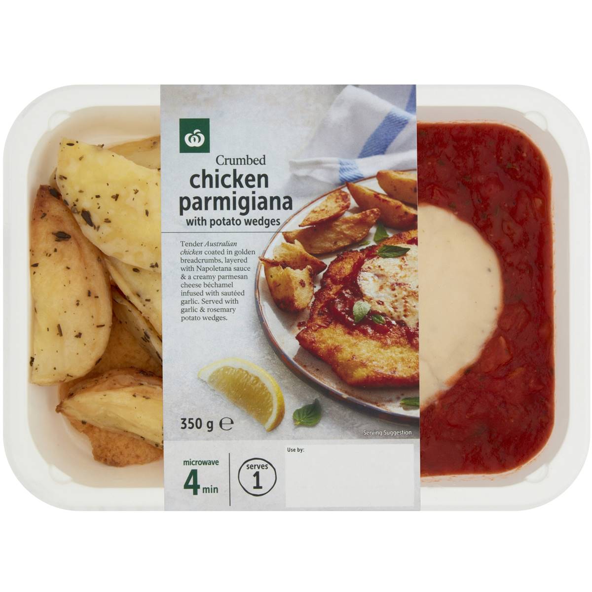 Calories in Woolworths Crumbed Chicken Parmigiana With Potato Wedges
