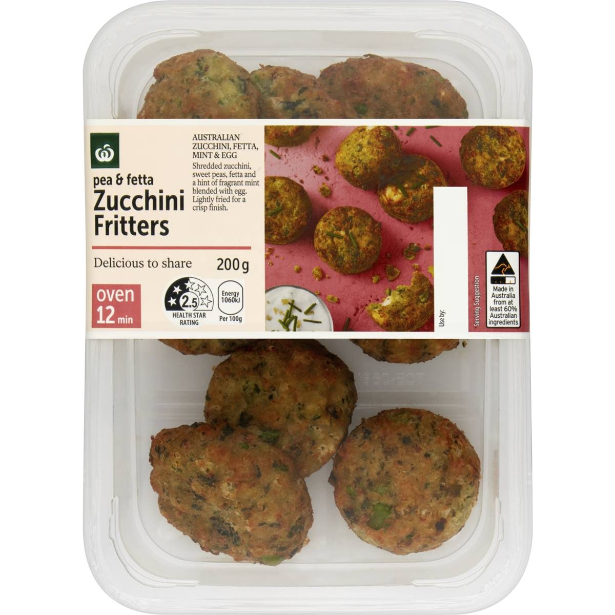Calories in Woolworths Pea & Fetta Zucchini Fritters