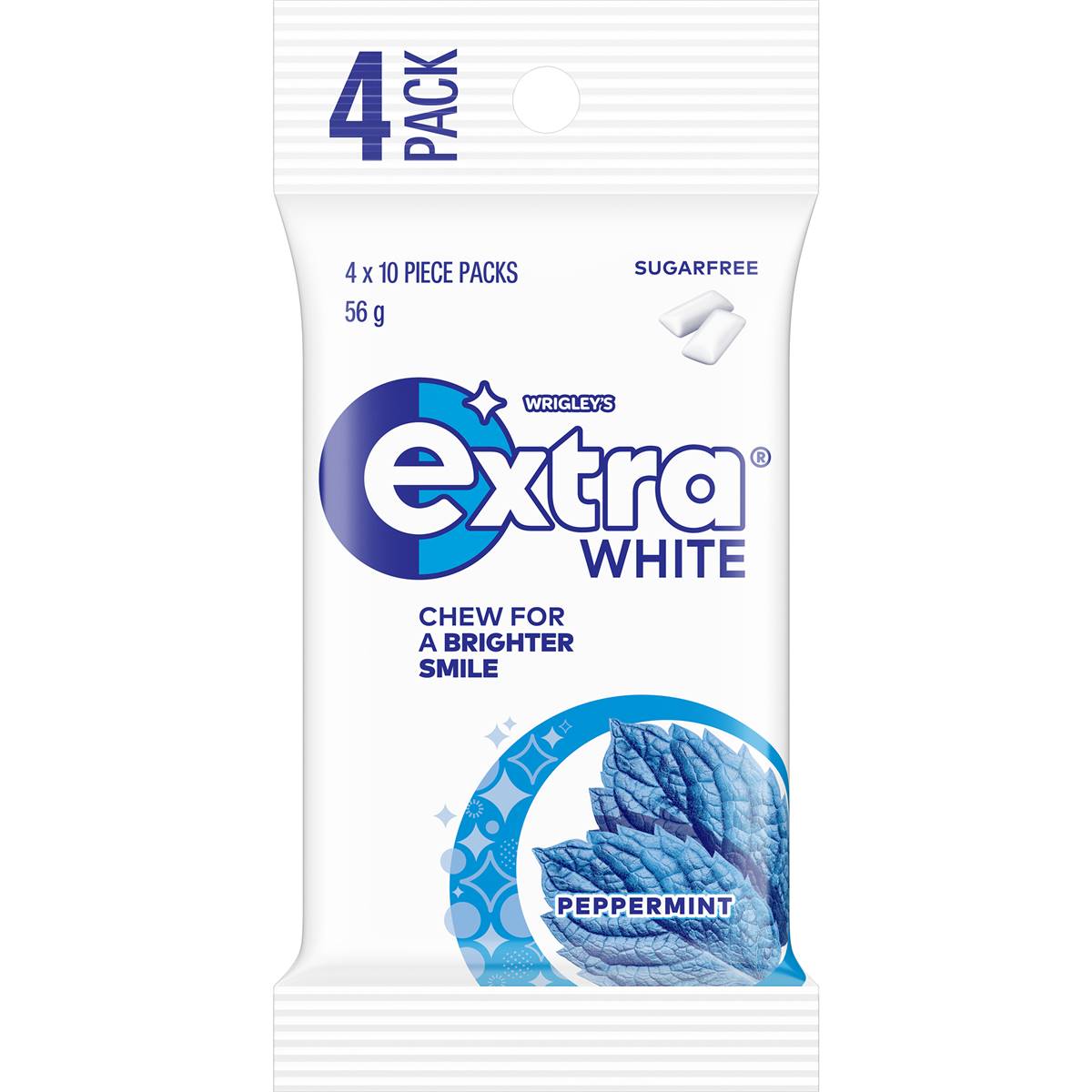 Calories in Wrigley's Extra White Peppermint Chewing Gum Sugar Free 4x10 Piece