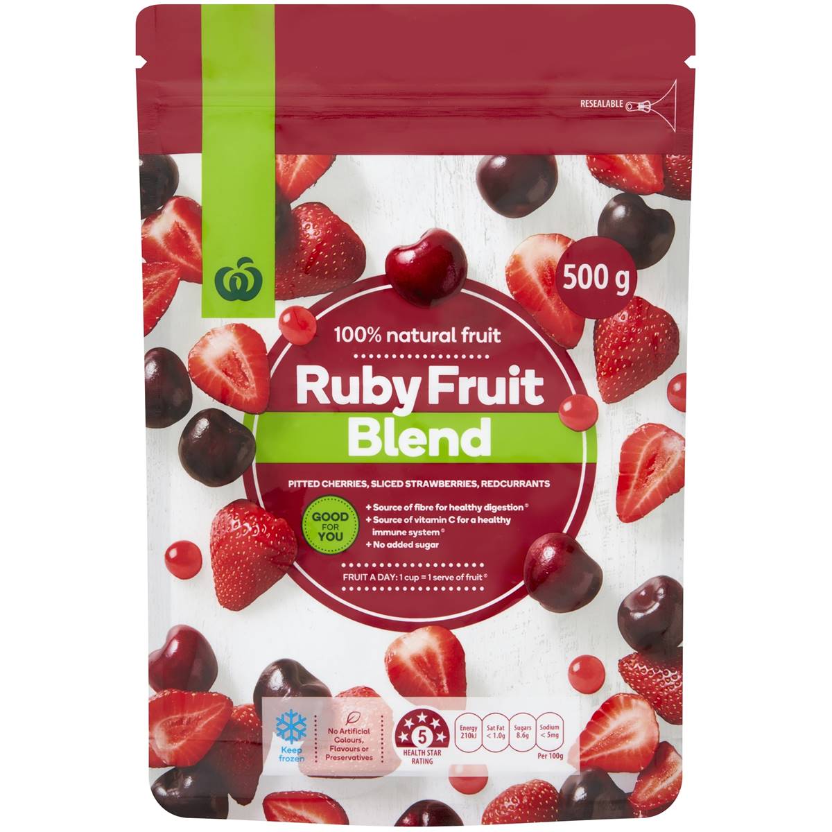 Calories in Woolworths Ruby Frozen Fruit Blend