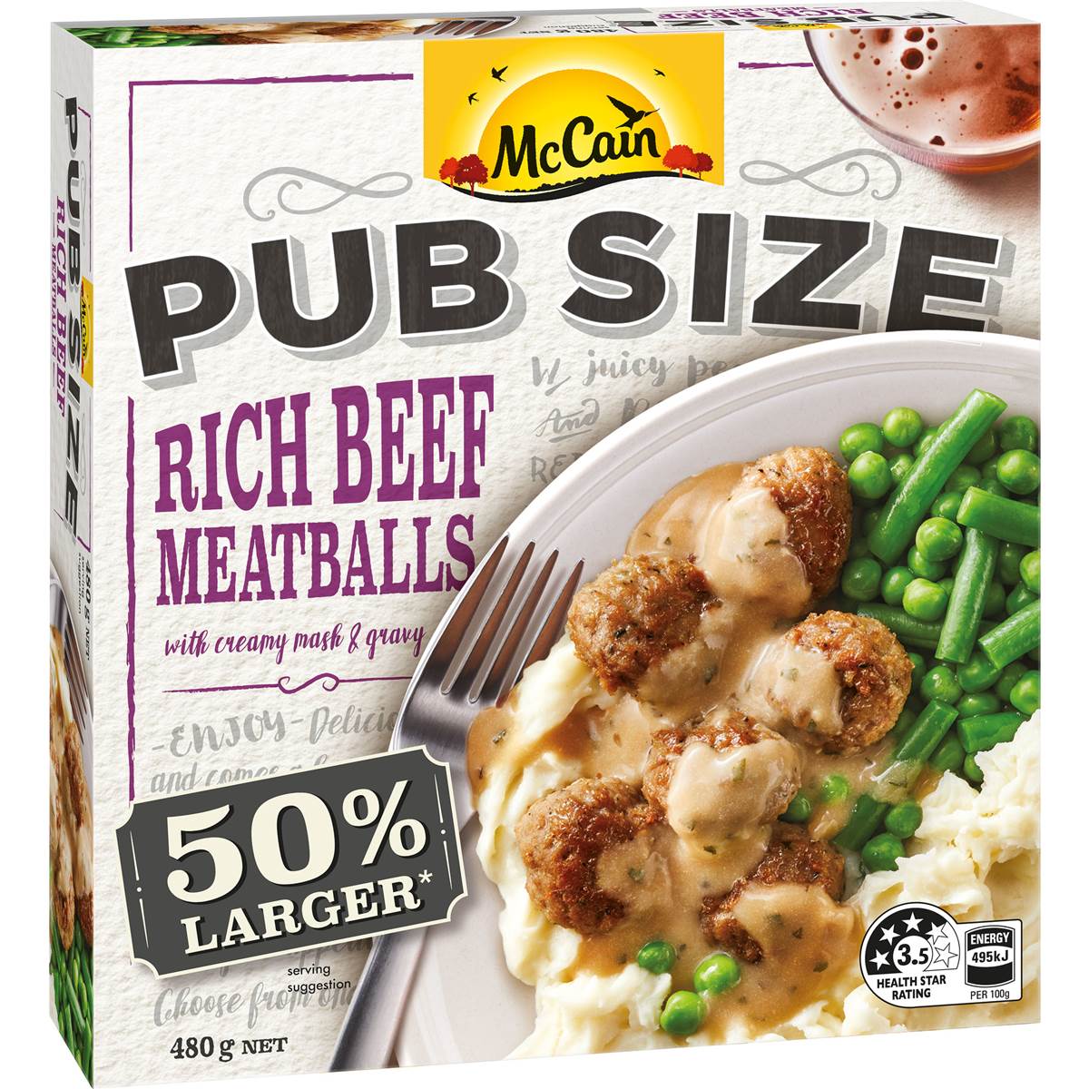 Calories in McCain Man Size Rich Beef Meatballs With Creamy Mash