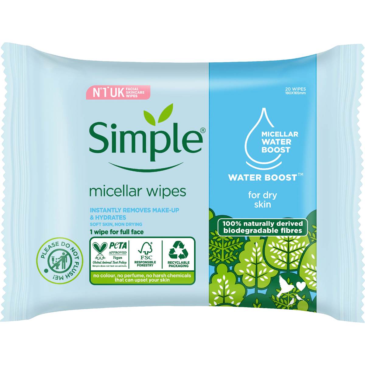 Simple Micellar Wipes Water Boost 20 pack
