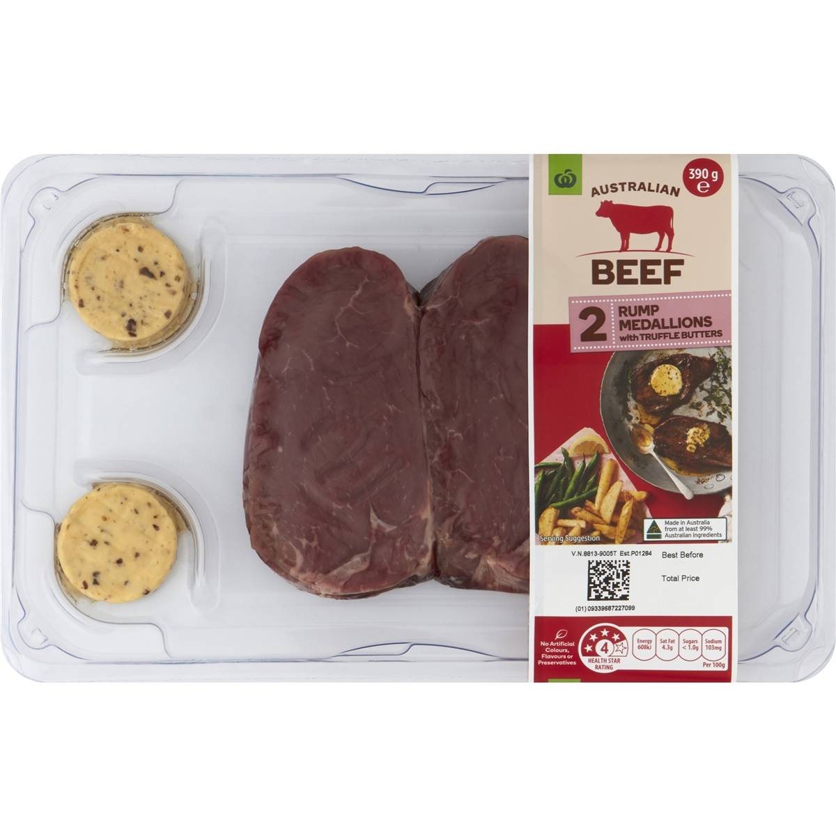 Calories in Woolworths Beef Rump Medallions With Truffle Butter