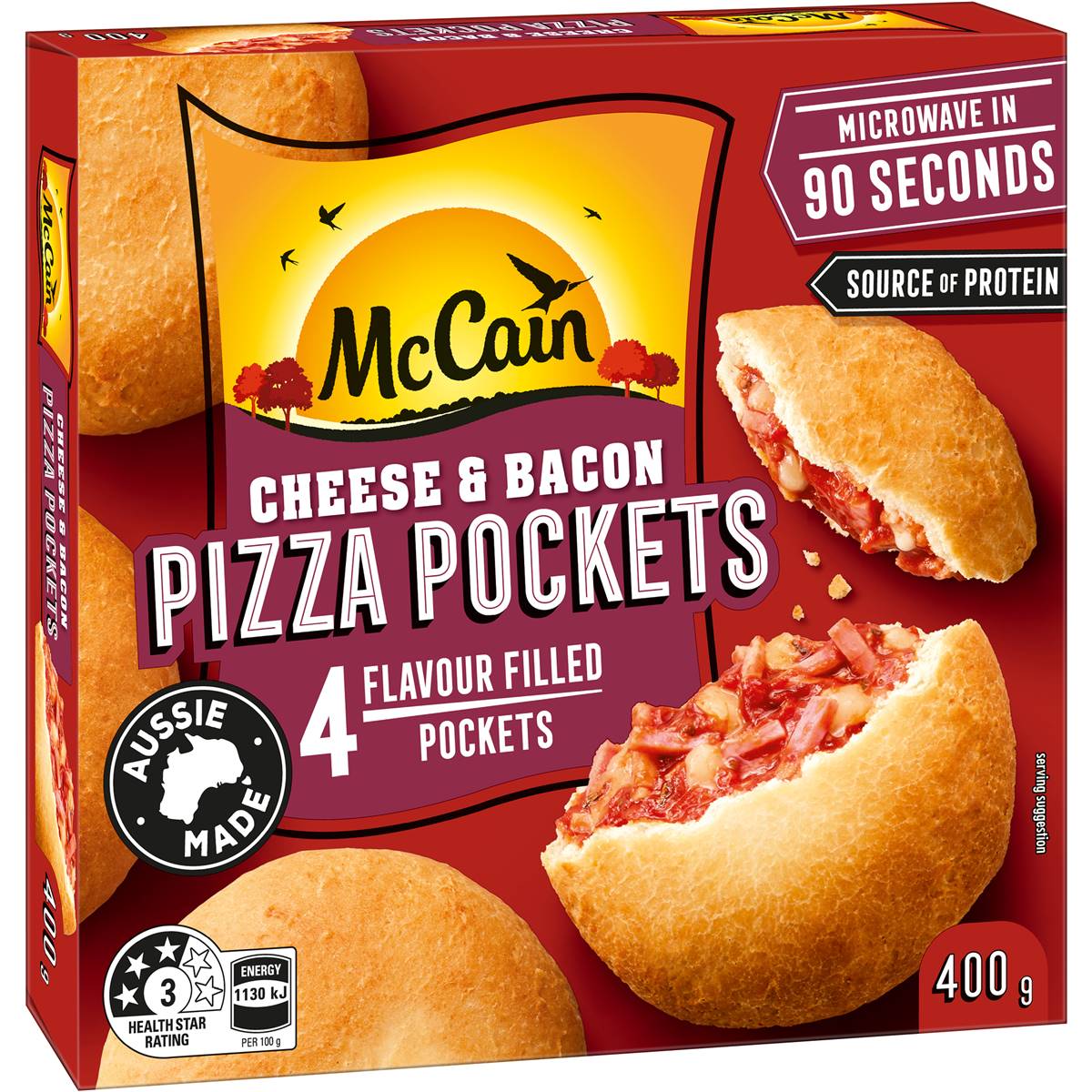 Calories in Mccain Pizza Pocket Snacks Cheese & Bacon