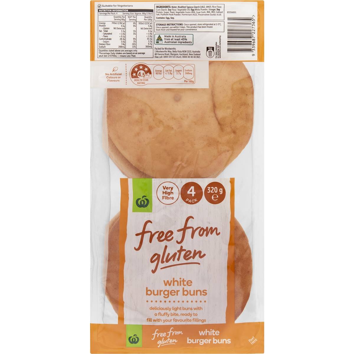 Calories in Woolworths Free From Gluten White Burger Buns