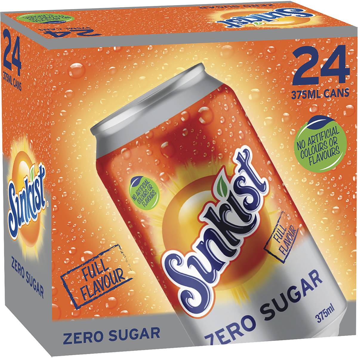 Sunkist Zero Sugar Orange Soft Drink Cans